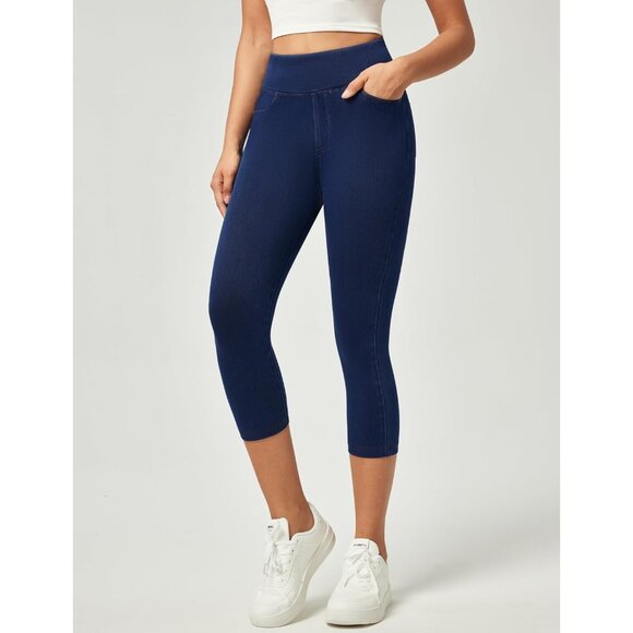 Women Jeggings Capris Stretchy High Waist Denim with Pockets Casual Pants - Picture 2 of 5